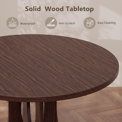 Einhomn 47.2-inch Round Dining Table, Kitchen Table for 4-6, Farmhouse Circle Dining Room Table, Space Saving Wood Kitchen & Dining Room Furniture, Black Oak
