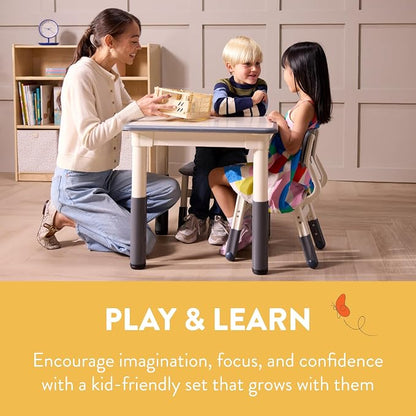 Back2School Express Dry-Erase Activity Table and Chairs Set for Toddlers, Adjustable Height Kids Desk, Preschool Learning Furniture, Grey, 3-Piece