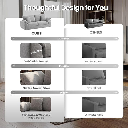 89.8" Modern Loveseat Sofa for Living Room, Cloud Boneless Couches with 4 Pillows, Mid Century Loveseat couches for Small Place, No Assembly Required, Light Grey