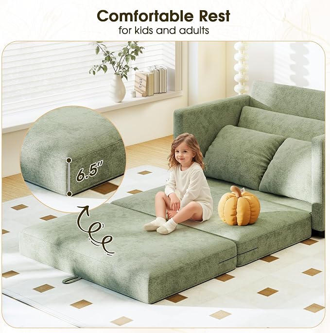 Myroyalsit 51" Convertible Loveseat Sofa Bed, 2-in-1 Folding Sofa Bed with 2 Pillow for Small Spaces, Modern Loveseat Compact Sleeper Couch for Apartment, Living Room & Guest Room (Light Green)