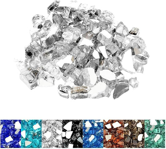 Mr. Fireglass 10 Pounds Fire Glass - 1/4 Inch High Luster Reflective Tempered Glass Rocks for Fireplace Fire Pit Table and Landscaping, Platinum