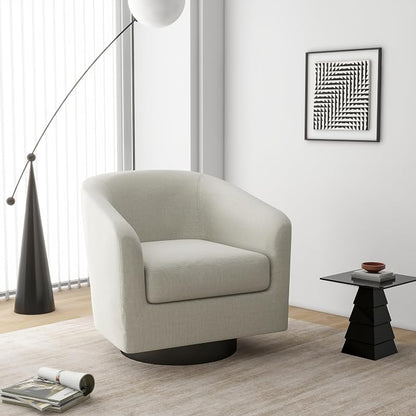 Swivel Barrel Accent Chair, Modern Round Linen Arm Chair for Living Room, Bedroom, Comfy Club Reading Chairs for Adults（Linen Fabric, Beige, Set of 1