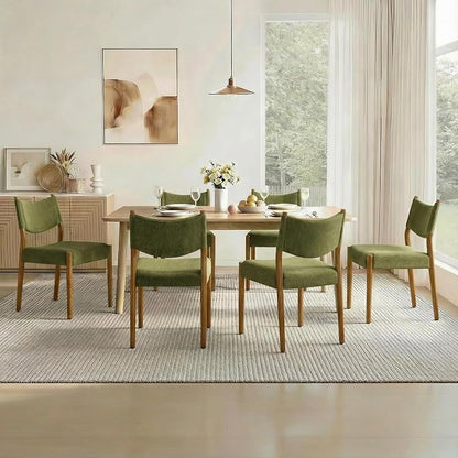 KISLOT Upholstered Dining Chairs Set of 6, Solid Wood Armless Kitchen Chairs with Soft Polyester Fabric, 18.9" Seat Height, Modern Dining Room Seating, 300 lbs Capacity, Green