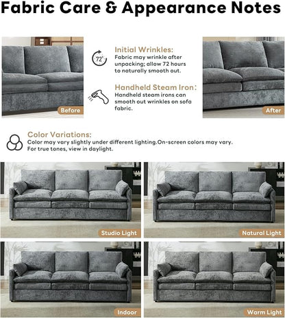 Iroomy 83" Chenille Cloud Couch, Modern Sofa 3 Seater, Comfy Plush Thick Cushions, Pocket Springs, Cloud-Like Comfort Sofas for Small Living Room Apartment, Gray | 9.5" Thick Cushions