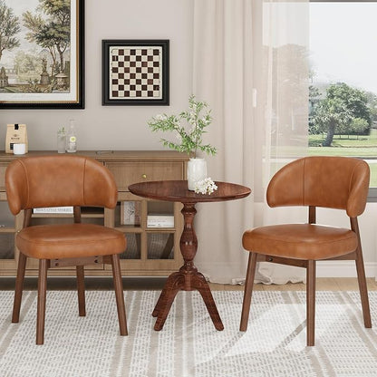 MALOL Wooden Dining Chairs Set of 4, Modern Upholstered Dining Room Chair, PU Leather Kitchen Side Chairs with Curved Open Back for Living Room/Restaurant/Cafe, Brown