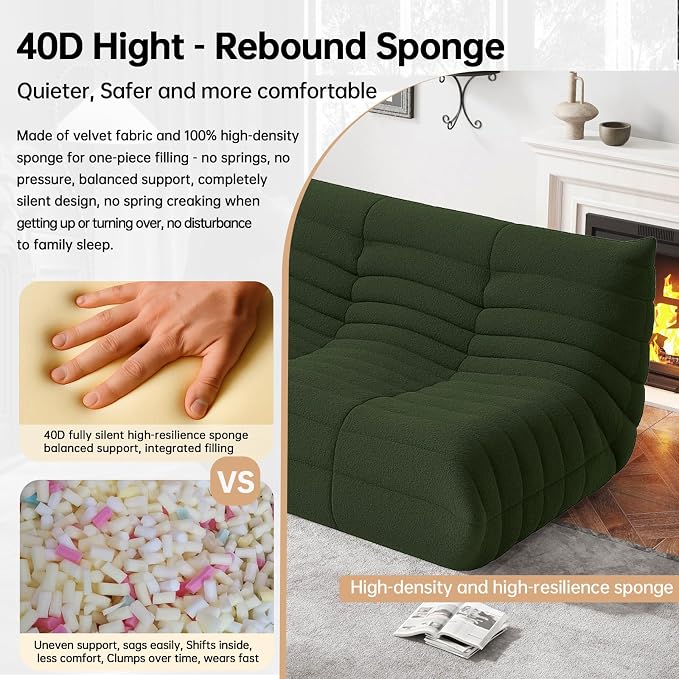 WHGBJA Bean Bag Chairs for Adults with Memory Foam Couch, Loveseat Sofa Chair for Bedroom, Living Room, Reading, Gaming Floor Sofa Couch, Boneless, Comfy