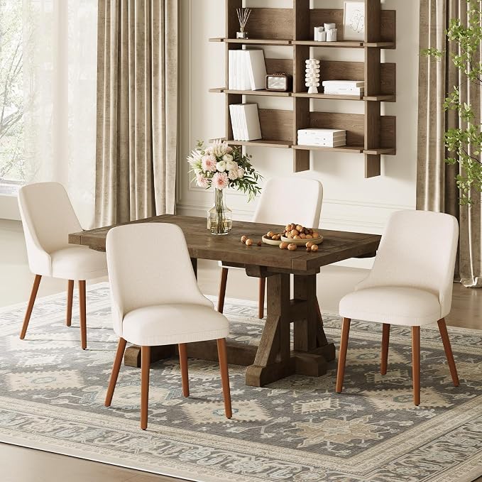 MALOL Dining Room Chair Set of 2, Upholstered Kitchen Chairs with Wood Legs, High-Back Padded Dining Chairs for Dining Room/Restaurant/Cafe, Beige