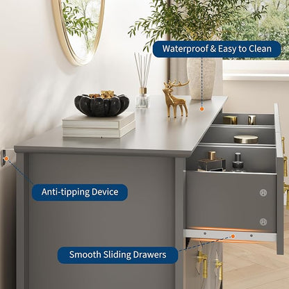 GarveeHome Fluted Dresser for Bedroom, 54 Inch Wide 7-Drawer Wood Dresser, Modern Chest of Drawers, Storage Organizer Cabinet for Living Room, Hallway, Entryway, Grey