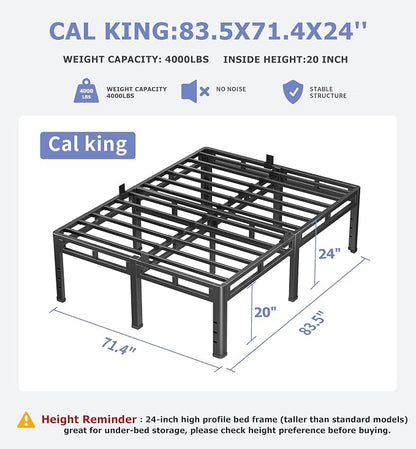 NKZ California King Size Bed Frame 24 Inch, Metal Bed Frame & Box Spring 2 in 1 Platform with Round Corner Legs, 4000Lbs Heavy Duty Tall Metal Frame, Headboard Hole, Noise-Free, Easy Assembly