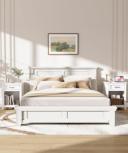 Decofy Farmhouse Nightstand with Charging Station & Large Storage, Set of 2 Modern End Tables with Outlets, USB Ports and Type-C Ports, Easy Assembly for Bedroom (Pure White)