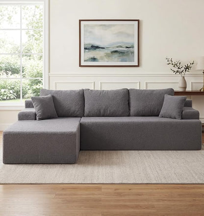 Hobestluk Modular Sectional Sofa Couches L-Shape Couch 3 Seat Modular Sofa Memory Foam Sectional Couches for Living Room, Cloud Couch with Oversized Chaise (Grey Smooth, 108", Left Hand Facing)