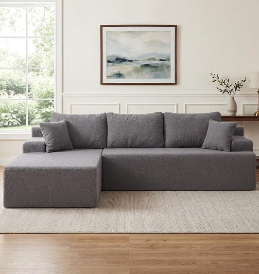 Hobestluk Modular Sectional Sofa Couches L-Shape Couch 3 Seat Modular Sofa Memory Foam Sectional Couches for Living Room, Cloud Couch with Oversized Chaise (Grey Smooth, 108", Left Hand Facing)