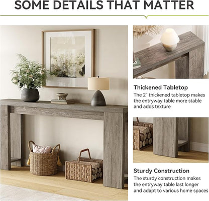 LITTLE TREE 70.9-Inch Long Entryway Table, Farmhouse Sofa Console Table for Living Room, Entryway, Hallway, Grey