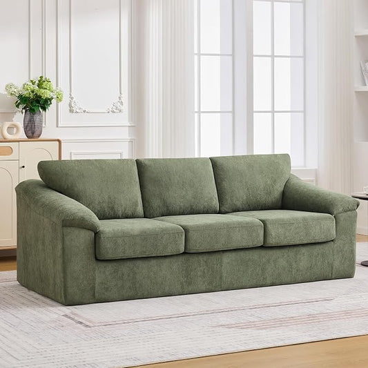 89" Boneless 3 Seater Sofa, Modern Cloud Couch for Living Room, 3 Seat Couch with Deep Seat, Thick Cushion, Comfy Upholstered Sofa for Apartment, Bedroom, No Assembly, Green