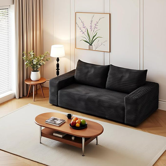 JINGLING 63" Small Couches for Small Spaces | Boneless Couch in a Box: Compressed Sofa | Apartment Furniture Love Seat for Living Room & Bedroom | No Assembly | Corduroy | Black