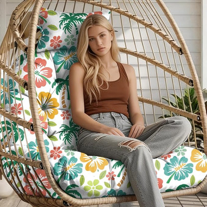 Outdoor Hanging Egg Chair Cushion Replacement, Extra Large Waterproof Egg Swing Cushions with Headrest Pillow and Ties, U-Shaped Thickened Cushion for Hanging Eggs Chair (Green Coconut)