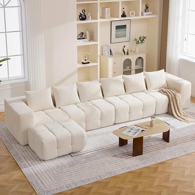160" Boneless Couch, Oversized Cloud L Shaped Couch, Modular Sectional Sofa with Deep Seat, Modern 6 Seater Sectional Couches for Living Room Bedroom, Tufted Sofa, No Assembly Required, Beige