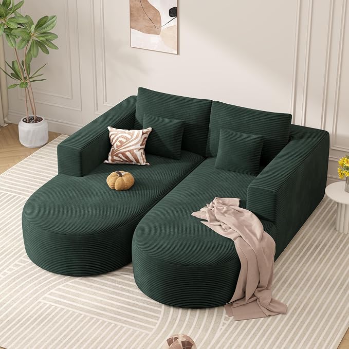 Modular Sectional Sofa Bed,Convertible Cloud Couches for Living Room,2 Chaise Corduroy Boneless Couch Sleeper Sofa Set,Oversized Chaise Lounge Chair for Bedroom,No Assembly Required,Green 1PCS