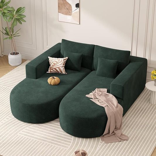 Modular Sectional Sofa Bed,Convertible Cloud Couches for Living Room,2 Chaise Corduroy Boneless Couch Sleeper Sofa Set,Oversized Chaise Lounge Chair for Bedroom,No Assembly Required,Green 1PCS