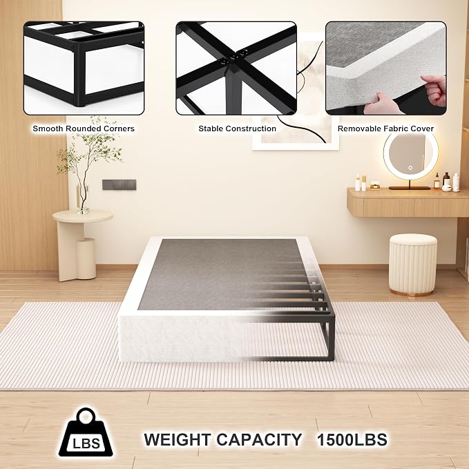 NHODIR Twin Box Spring 9 Inch Heavy Duty Box Spring Mattress Foundation, Metal Bed Base with Fabric Cover, Noise Free Easy Assembly