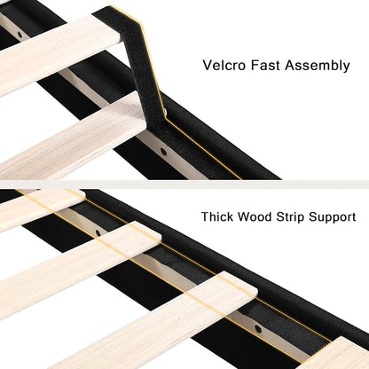 Einhomn Full Upholstered Bed Frame with Headboard, Button Tufted Linen Bed Base, Platform Bed with Wood Slat, Heavy Duty, Easy Assembly, No Box Spring Needed, Black