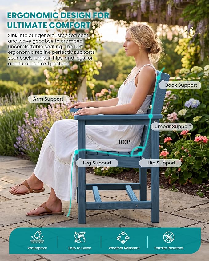 SERWALL HDPE Dining Set for 8: 2 Umbrella Hole Tables + 8 Chairs. for Garden, Backyard, Poolside. Blue