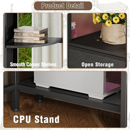 VENNQD Corner Desk with 6 Drawers Shelves for Small Space Computer Desk with Power Outlets,Gaming Desk with Printer Monitor Stand Storage for Home Office Workstation Writing Table (Black, 31.5)