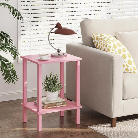 TUTOTAK End Table, Side Table, Nightstand, 2-Tier Storage Shelf, Sofa Side Table for Small Space, Living Room, Bed Room Pink TB01BP034