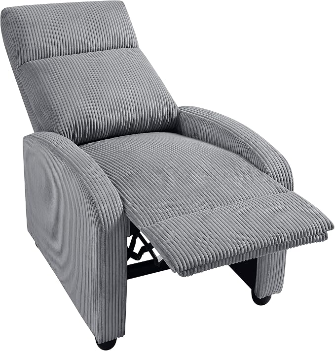 Lexicon Corduroy Pushback Recliner Chair Armchair Push Back Recliner, Solid Wood Frame and Metal Base, Easy Assembly Small Soft Single Sofa Accent Chair for Living Room/Office/Apartment, Dark Grey