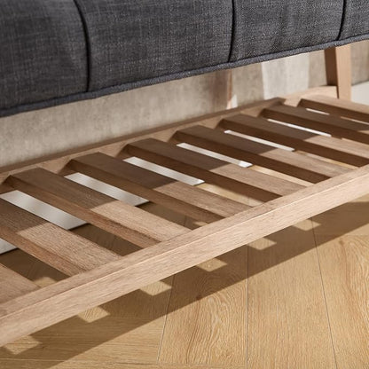 Kmax Entryway Bench with Shoe Storage, Fabric Upholstered Tufted Wood Storage Bench for Living Room Window Bench for Bedroom End of Bed - Linen, Charcoal