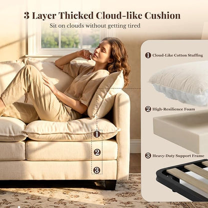 Loveseat Sofa with Cloud 3-Layer Cushion & 27" Deep Seat, Modern Small Couch with 2 Washable Pillows for Small Spaces, Bedroom, Apartment, Office, Living Room, in a Box, 50-Inch Beige