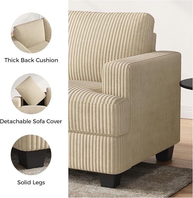 COPIAE 89 Inch Sofa with Extra Deep Seats Oversize, 3 Seater Sofa for Living Room, Modern Couch and Sofa, Comfy Armrests and Seats and Backrests, Easy Installation,Wide Corduroy Fabric Beige