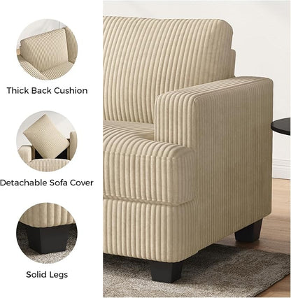 COPIAE 89 Inch Sofa with Extra Deep Seats Oversize, 3 Seater Sofa for Living Room, Modern Couch and Sofa, Comfy Armrests and Seats and Backrests, Easy Installation,Wide Corduroy Fabric Beige