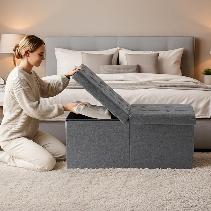 30-INCH Storage Ottoman Bench, Footrest with Storage, End of Bed Bench Coffee Table for Living Room, Bedroom, Entryway, Dark Gray