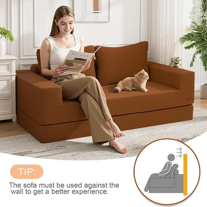 COMAX Futon Sofa Bed, Convertible Sofa Bed, Folding Boneless Couches | Boneless Couch for living room, 4‑in‑1 Fold Out Small Foldable Loveseat Floor Sleeper Mattress Lounge Space‑Saving