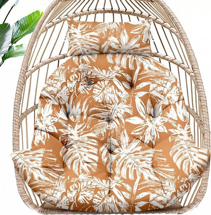MAGIC ELEPHANT Egg Chair Cushion, Memory Foam Hanging Egg Chair Cushion Replacement, Indoor Outdoor Hammock Basket Swing Cushion with Headrest (Rust Orange Monstera)