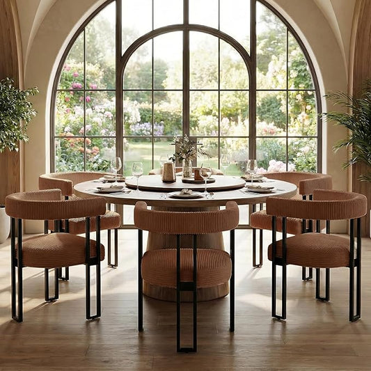 VIRRMO Boucle Dining Chair Set of 6 Corduroy Upholstered Dining Room Chairs Kitchen Chairs with Metal Legs Mid Century Modern Chair for Dining Room, Kitchen (Coffee, 6)