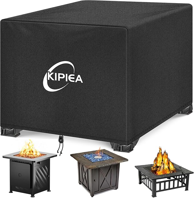 Kipiea Square Fire Pit Cover, Upgraded 600D Strong Tear Resistant, 36" L x 36" W x 20" H Super Waterproof Fire Pit Table Cover, UPF 50+ Outdoor Firepit Cover Square Fading Resistant