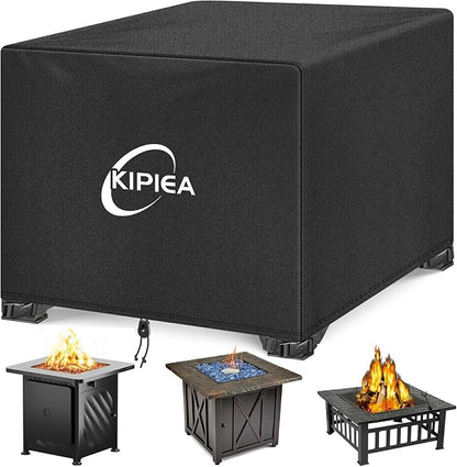 Kipiea Square Fire Pit Cover, Upgraded 600D Strong Tear Resistant, 36" L x 36" W x 20" H Super Waterproof Fire Pit Table Cover, UPF 50+ Outdoor Firepit Cover Square Fading Resistant