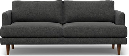 SIMPLIHOME Livingston 76" Wide x 33" High Sofa in Charcoal Grey Woven-Blend Fabric, Handcrafted Loveseat Couch for Living Room or Family Room, Mid-Century Modern Style, Solid Wood Frame