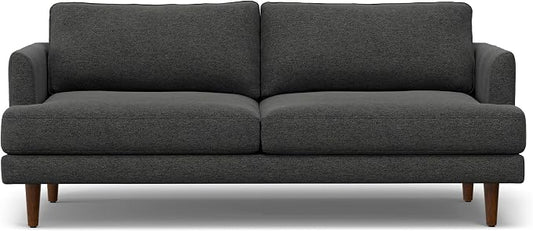 SIMPLIHOME Livingston 76" Wide x 33" High Sofa in Charcoal Grey Woven-Blend Fabric, Handcrafted Loveseat Couch for Living Room or Family Room, Mid-Century Modern Style, Solid Wood Frame