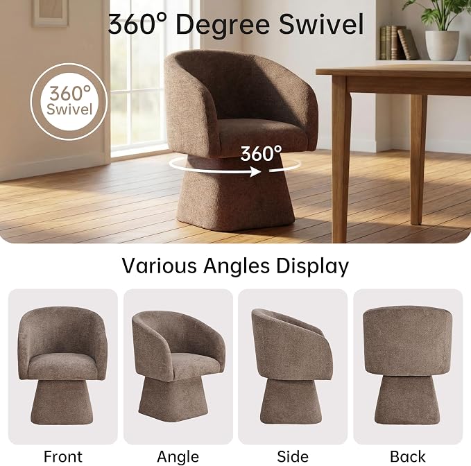 VKNOW Upholstered Swivel Dining Chairs Set of 1, Modern Dining Room Chairs with Barrel Back, Accent Arm Chair for Dining Room, Living Room, Bedroom, Vanity, Dark Brown