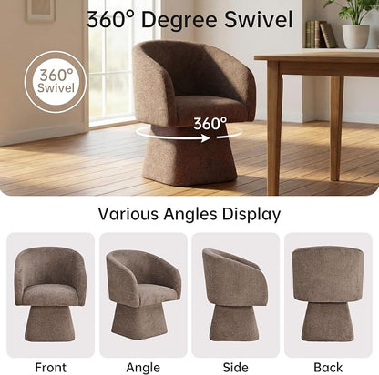 VKNOW Upholstered Swivel Dining Chairs Set of 2, Modern Dining Room Chairs with Barrel Back, Accent Arm Chair for Dining Room, Living Room, Bedroom, Vanity, Dark Brown