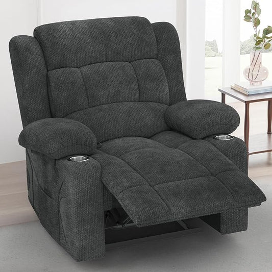 Recliner Chair for Adults, Oversized Fabric Manual Pull Tab Reclining Chair with Cup Holders, Minimalist Style Single Sofa for Living Room, RV (Grey)