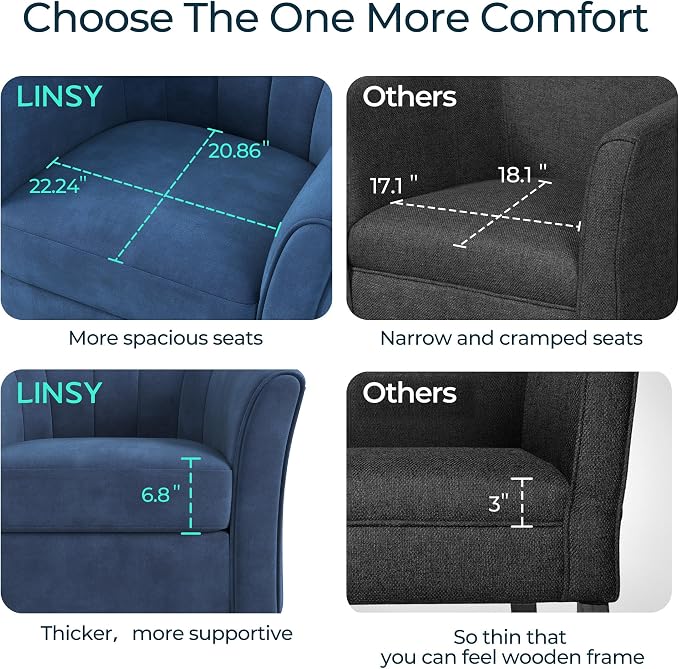 LINSY Swivel Accent Chair Ottoman Set: Velvet Larege Barrel Chair with Foot Rest, Modern Reading Chair Upholstered Armchair with Footrest for Living Room Bedroom Study Room Office (Blue)