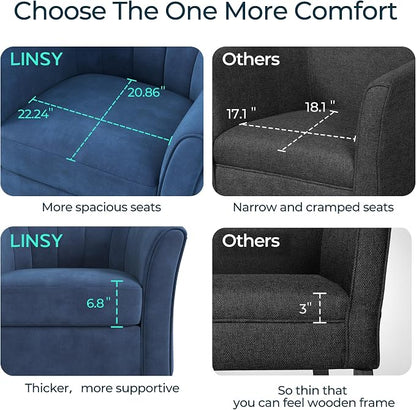 LINSY Swivel Accent Chair Ottoman Set: Velvet Larege Barrel Chair with Foot Rest, Modern Reading Chair Upholstered Armchair with Footrest for Living Room Bedroom Study Room Office (Blue)