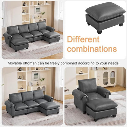 31.5" Faux Leather Large Square Ottoman, Oversized Upholstered Footrest for Living Room, Bedroom, Entryway, Grey