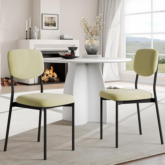 Einhomn Upholstered Dining Chairs Set, Modern Stackable Dining Room Chairs with Soft Velvet Backrest, Kitchen Chairs with Sturdy Metal Legs for Living Room, Restaurant, Set of 4,Light Green