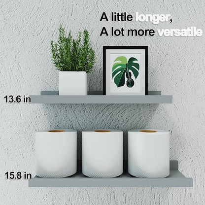 Floating Shelves for Wall Decor, Wall Mounted Wood Storage Shelf for Bedroom, Living Room, Bathroom, Kitchen, Nursery, Display Picture Ledge Shelf with Lip Set of 2-14 Inches, Grey