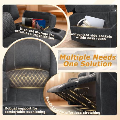 Loveseat Recliner Sofa, Power Reclining Loveseat Sofa RV Couch with Removable Armrest and Remote Control, Wall Hugger Home Theater Seating with 2-Tier Cushions, Storage & USB Ports, Grey
